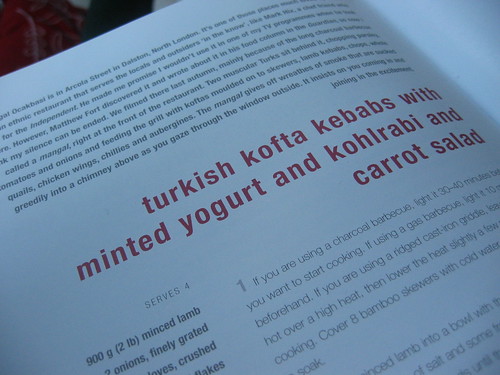 Turkish kofta kebabs with minted yogurt and kohlrabi and carrot salad